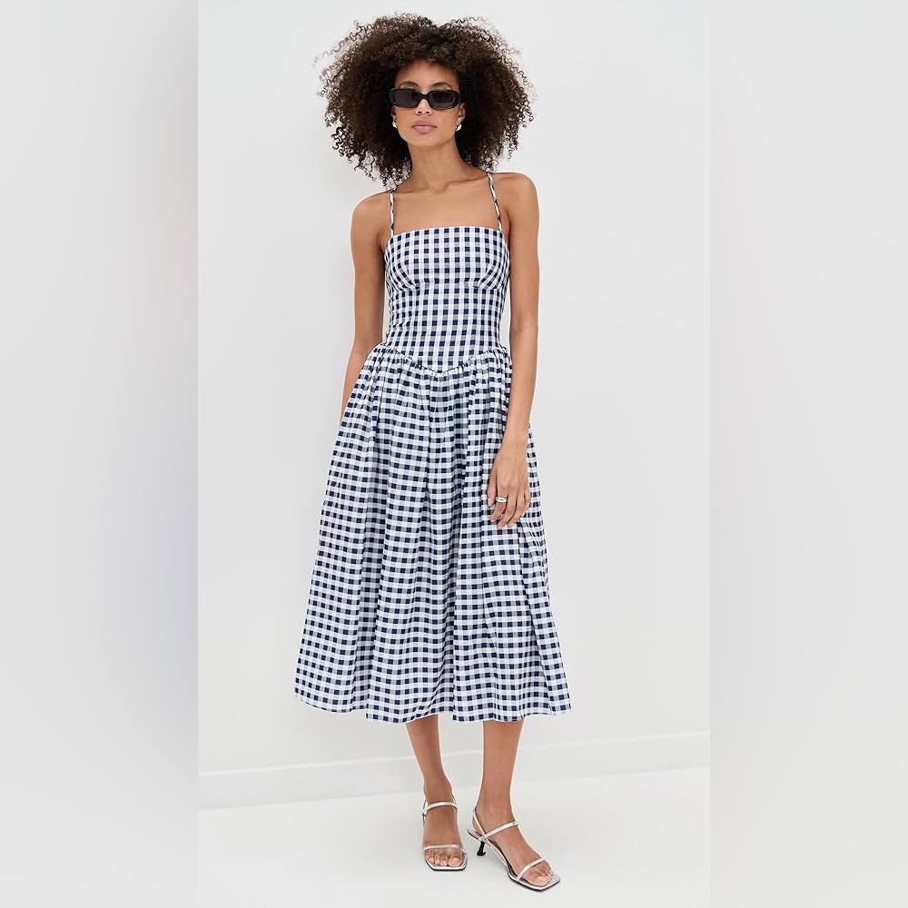 NEW: Self-Portrait Gingham Navy Printed Midi Dress - US 6